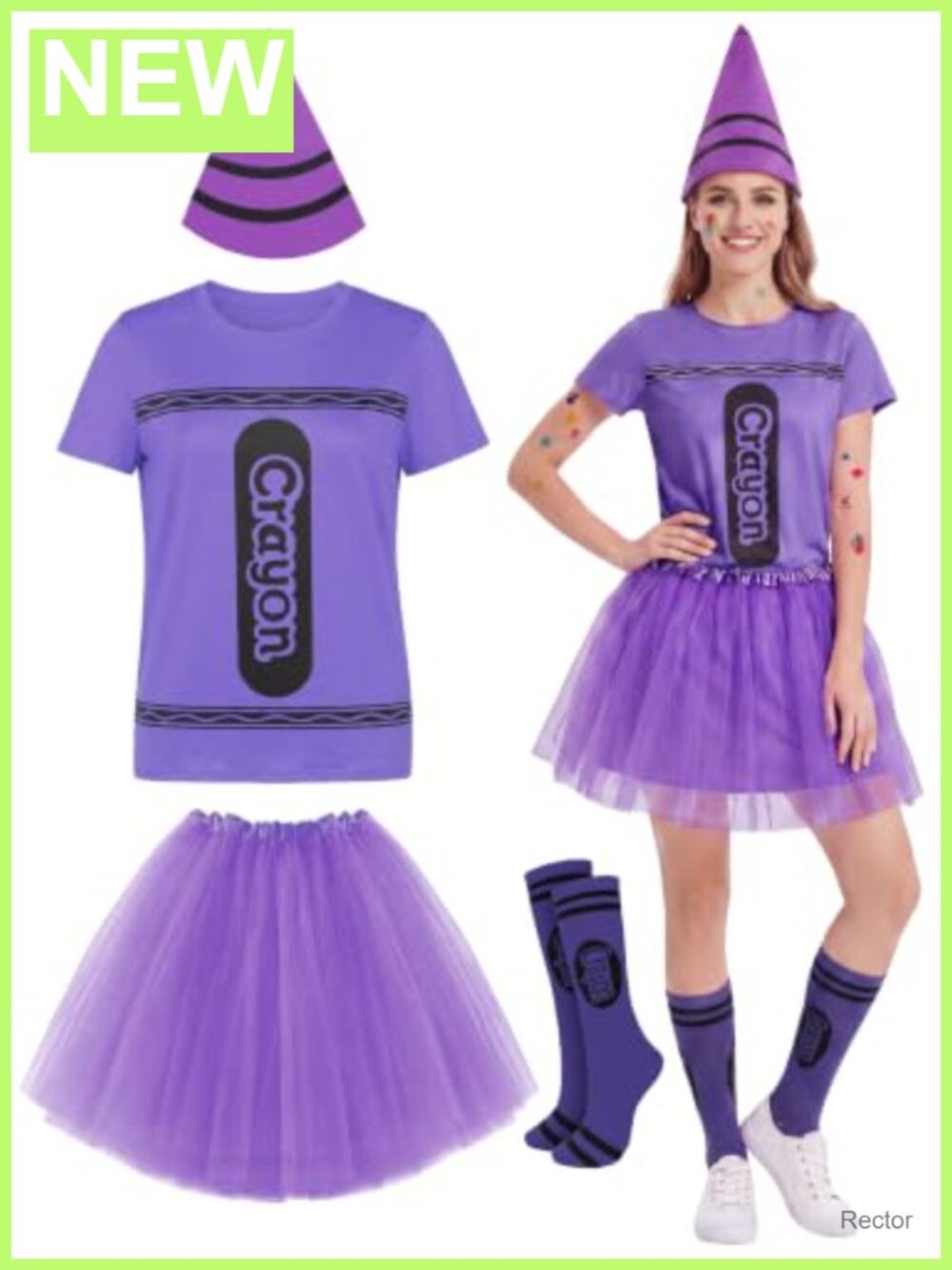 Halloween Crayon Costume Set Women Top Tutu Skirt Headband Socks